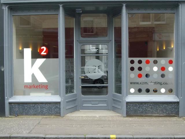 Window decals for K2 Marketing